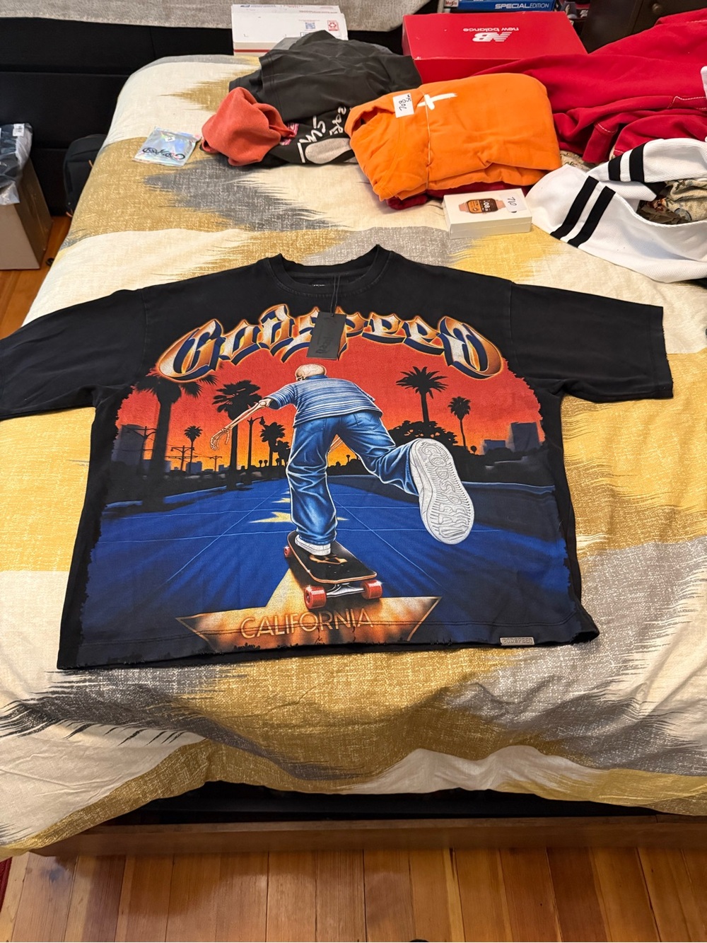 Godspeed Kick Push California Skate Graphic Tee - Black/Blue/Orange Size S